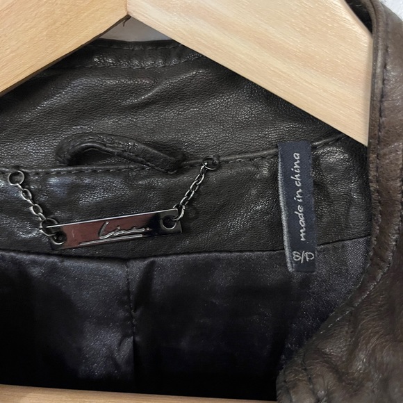 Like-New Chocolate Brown Leather Jacket, Size S - Picture 3 of 5